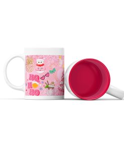 Κεραμική άσπρη κούπα με κόκκινο χρώμα στο εσωτερικό της με χριστουγεννιάτικη ετικέτα  pink merry christmas