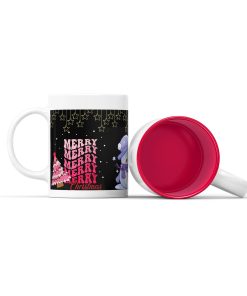 Κεραμική άσπρη κούπα με κόκκινο χρώμα στο εσωτερικό της με χριστουγεννιάτικη ετικέτα νύχτα Άγιος Βασίλης