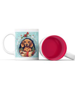 Κεραμική άσπρη κούπα με κόκκινο χρώμα στο εσωτερικό της με θέμα χριστουγεννιάτικη ετικέτα σκύλος merry christmas