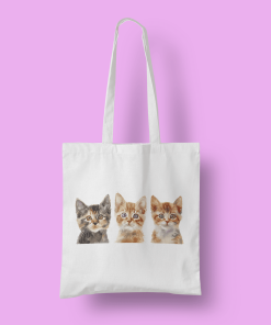 Άσπρη τσάντα τύπου με θέμα ''3 μικρόσωμα γατάκια''