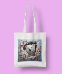 Βαμβακερή τσάντα με τετράγωνη ετικέτα σχεδίου floral με πολική αρκούδα