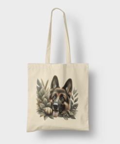 Μπεζ βαμβακερή τσάντα με θέμα floral Γερμανικός ποιμενικός