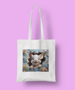 Βαμβακερή τσάντα με θέμα floral τετράγωνη ετικέτα με θέμα ''Cute pig''