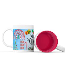 Κεραμική άσπρη κούπα με χριστουγεννιάτικη ετικέτα ho ho ho