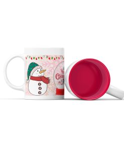 Κεραμική άσπρη κούπα χριστουγεννιάτικη χιονόμπαλα & χιονάνθρωπος