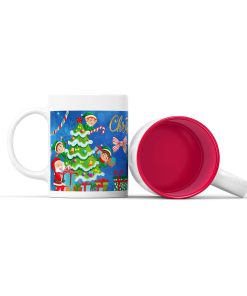 Κεραμική άσπρη κούπα με χριστουγεννιάτικη ετικέτα στολισμένο δέντρο