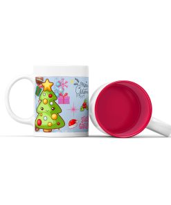 Κεραμική άσπρη κούπα με χριστουγεννιάτικη ετικέτα ''φωτεινό δέντρο''