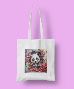 Βαμβακερή τσάντα με θέμα floral σε τετράγωνη ετικέτα με θέμα ''cute panda''