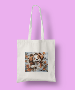 Τσάντα με τετράγωνη ετικέτα ''floral with funny dog''