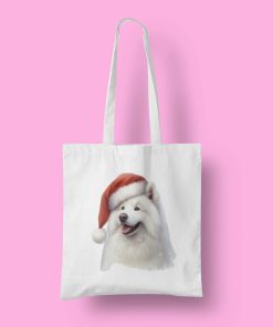 Άσπρη τσάντα ''American Eskimo με κόκκινο σκούφο''