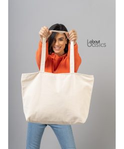 Τσάντα αγοράς Shop 00307 Natural με φερμουάρ και μακριά χερούλια