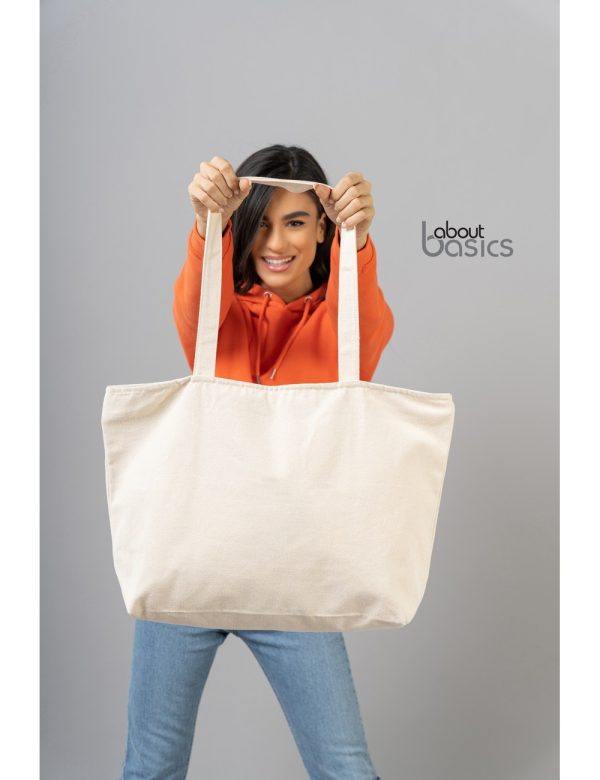 Τσάντα αγοράς Shop 00307 Natural με φερμουάρ και μακριά χερούλια