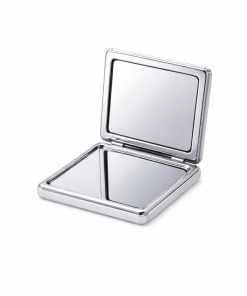 Καθρεφτάκι τσάντας με λευκή δερματίνη 6×6 εκ. ανοιχτό με δύο καθρέφτες